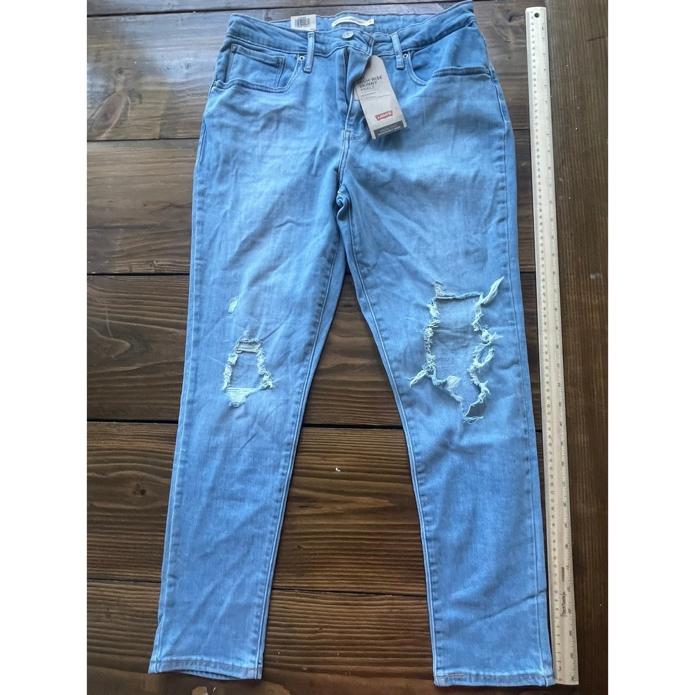 Levis 721 High Rise Skinny Ankle Jeans Light Wash Distressed Blue Size 31 NEW